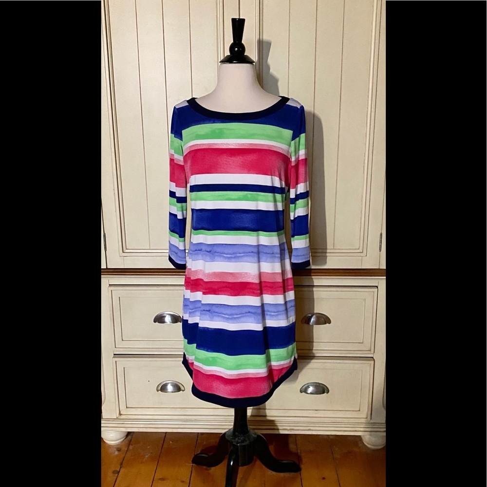 ⚜️Vince Camuto Bright Watercolor Striped Dress Office Siren Corpcore⚜️